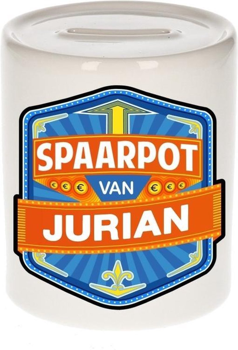 Kinder spaarpot voor Jurian - keramiek - naam spaarpotten
