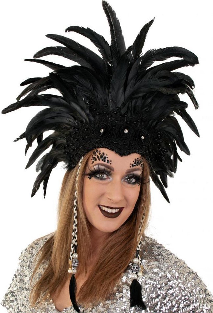 Verentooi zwart burlesque - hoofdtooi carnaval Rio de Janeiro veren tooi
