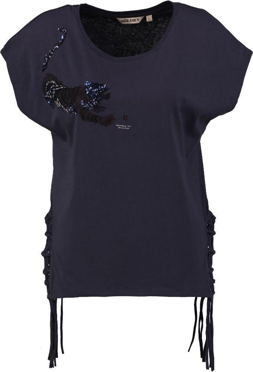 Garcia stevig blauw shirt met kraaltjes en pailletten Maat - S