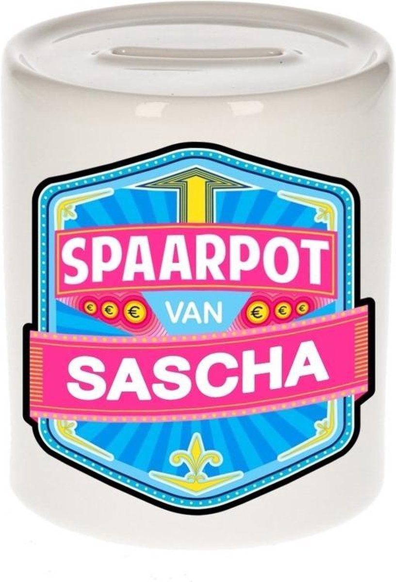 Kinder spaarpot voor Sascha   - keramiek - naam spaarpotten