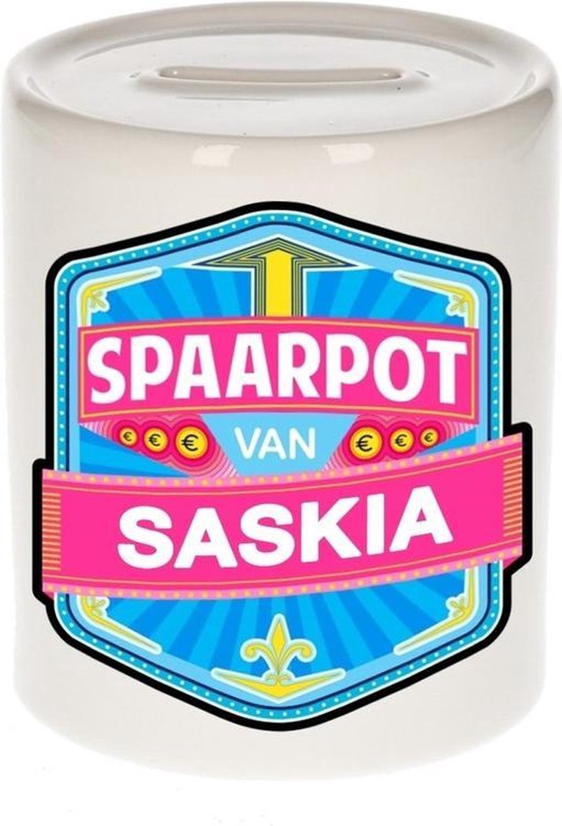 Kinder spaarpot voor Saskia   - keramiek - naam spaarpotten
