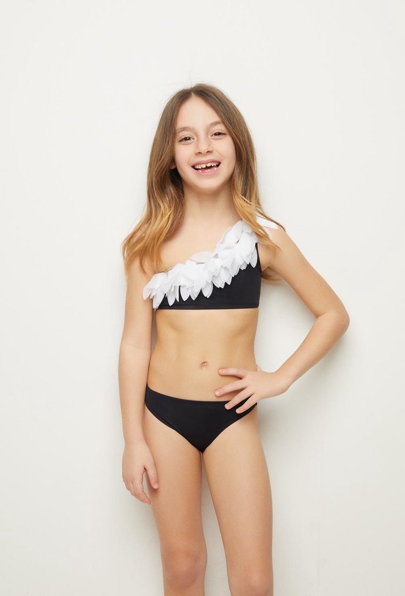 ROSALINDA Sneldrogende en UV Werend Bikini Meisjes - Zachte en Comfortabele Zwemkleiding Meisjes van Gecertificeerde Premium Italiaanse Stof - Badpak Meisjes / Zwempak Meisjes - Zwart Wit - 7-8 jaar