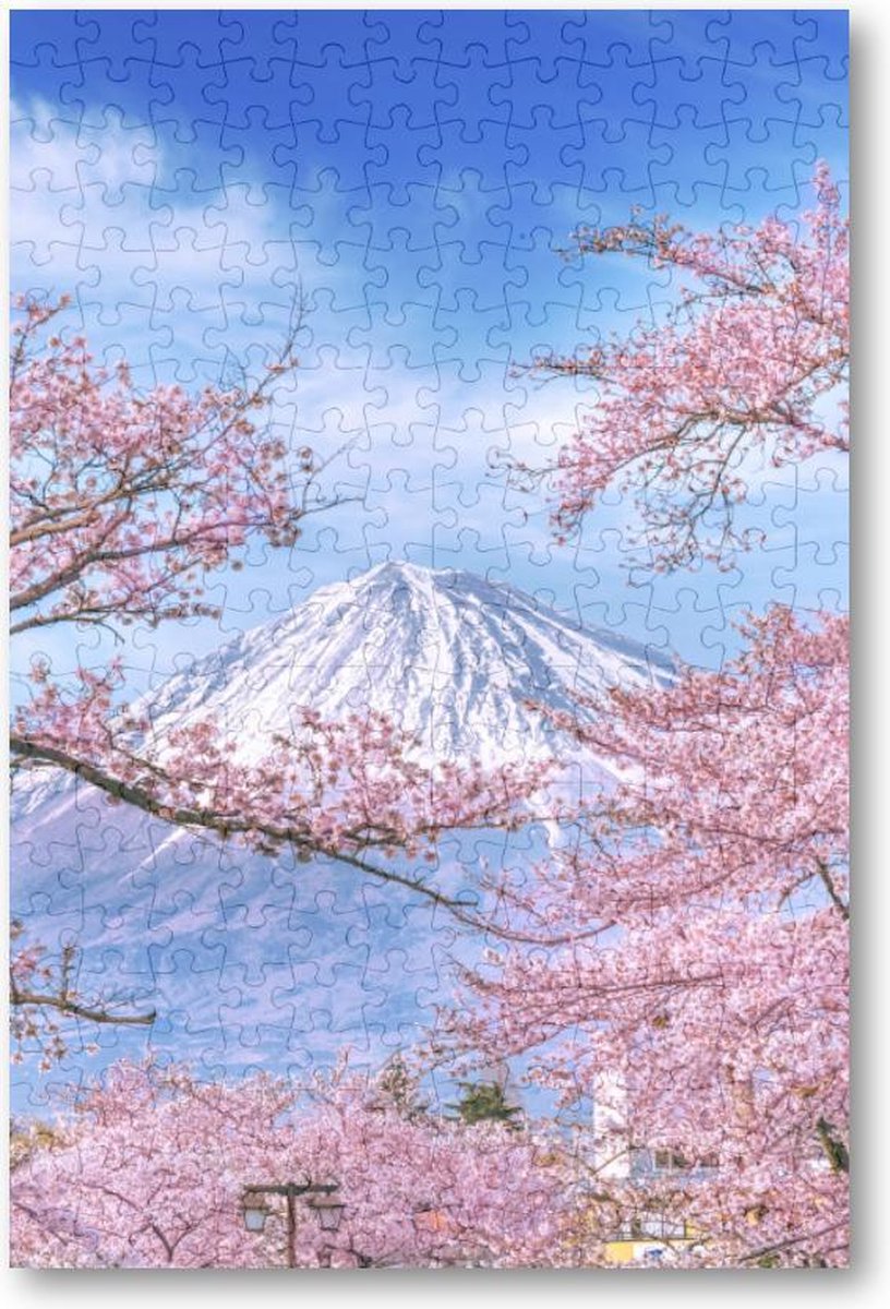 Fuji-berg en kersenbloesems in de lente