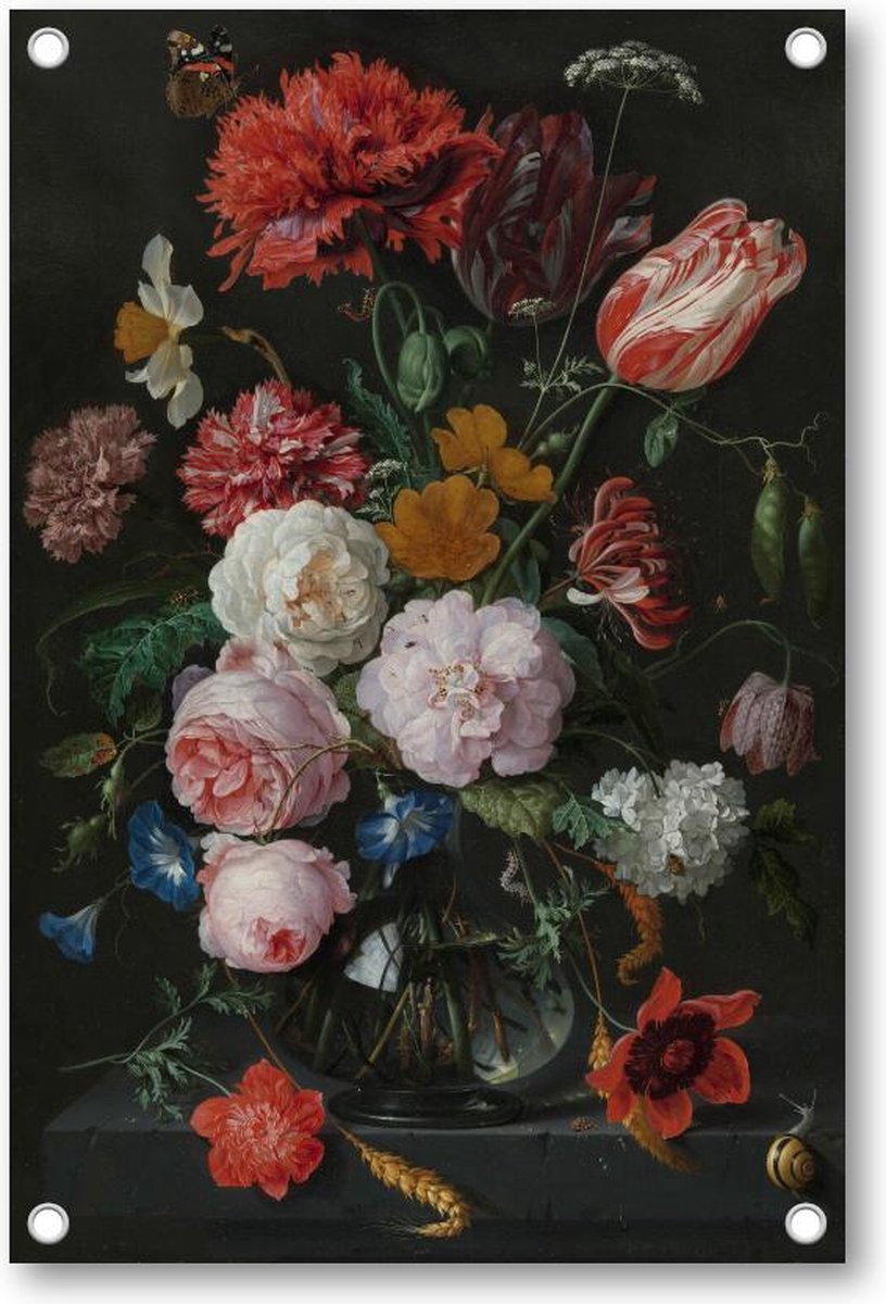 Stilleven met bloemen in een glazen vaas - Tuinposter 80x120 | Wanddecoratie - Jan Davidsz - Meesterwerken - Bloemen