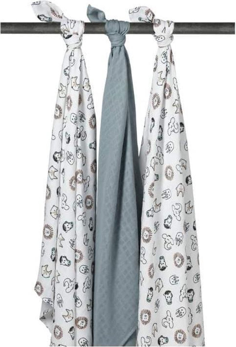 Meyco 3-pack Swaddle - Animal/Uni jade/Animal
