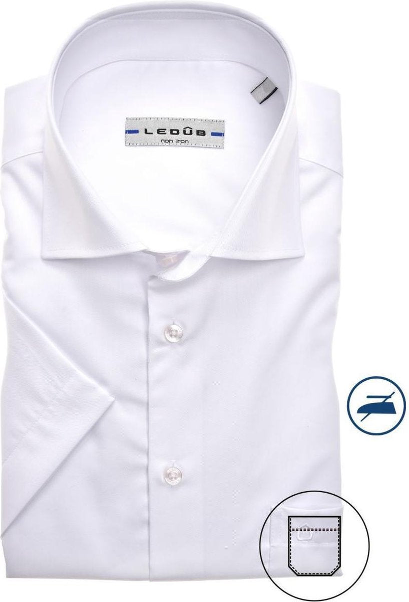Ledub Modern Fit overhemd - korte mouw - wit twill - Strijkvrij - Boordmaat: 47