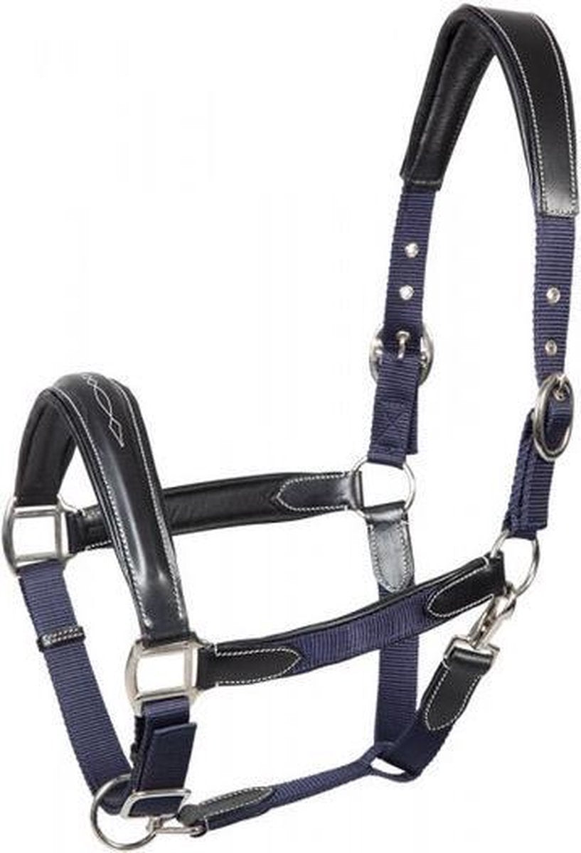 PFIFF halster 'Caline' met leren applicatie PONY dunkelblau-schwarz