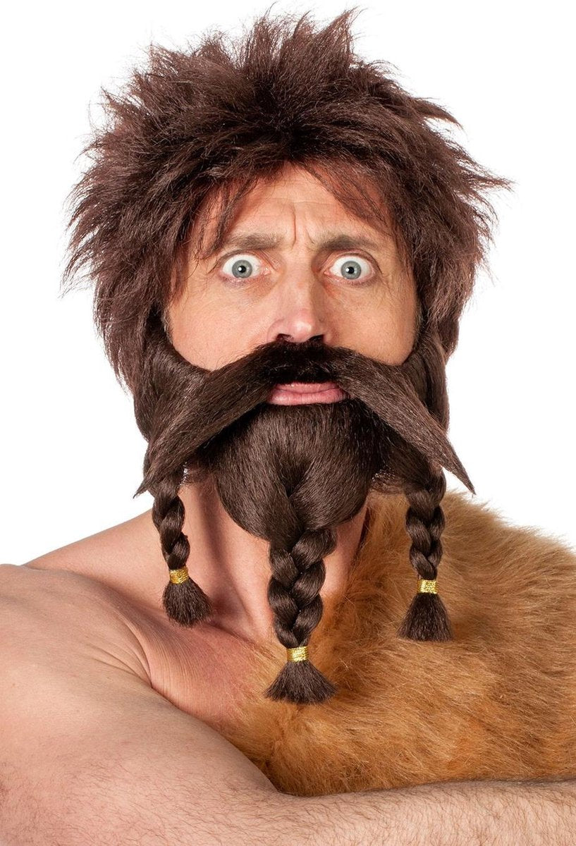 Snor en baard met vlecht bruin