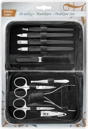 Manicureset Clauss 10-delig in zwart lederen etui met ritssluiting.