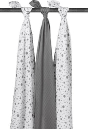 Meyco 3-pack Swaddle - Dots grijs/Uni grijs/Dots grijs