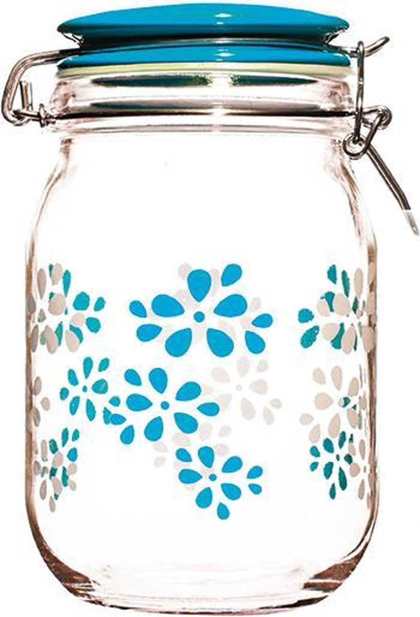 Zak!Designs - Lily Voorraadpot - Incl. Vergrendelbaar Deksel - Glas - 1 l - Aqua blauw