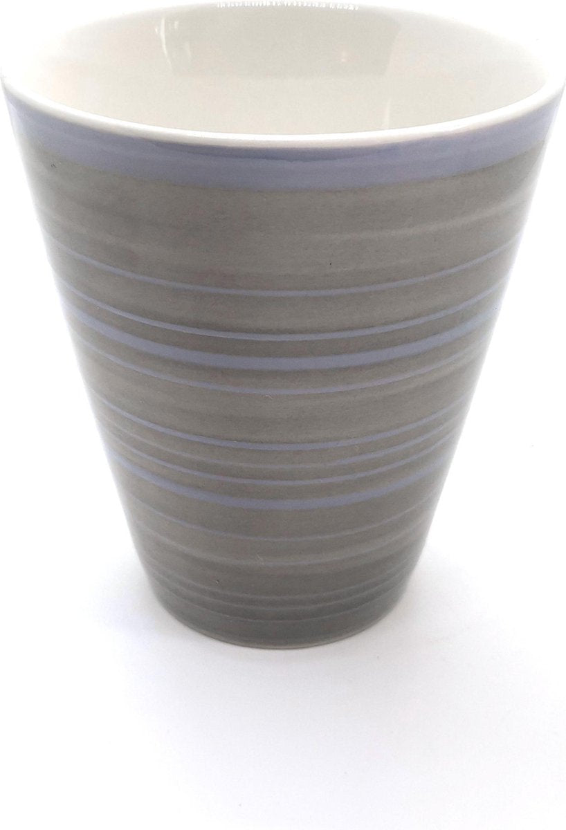 Bekers - Mokken set - Grijs blauw gestreept | 6 stuks