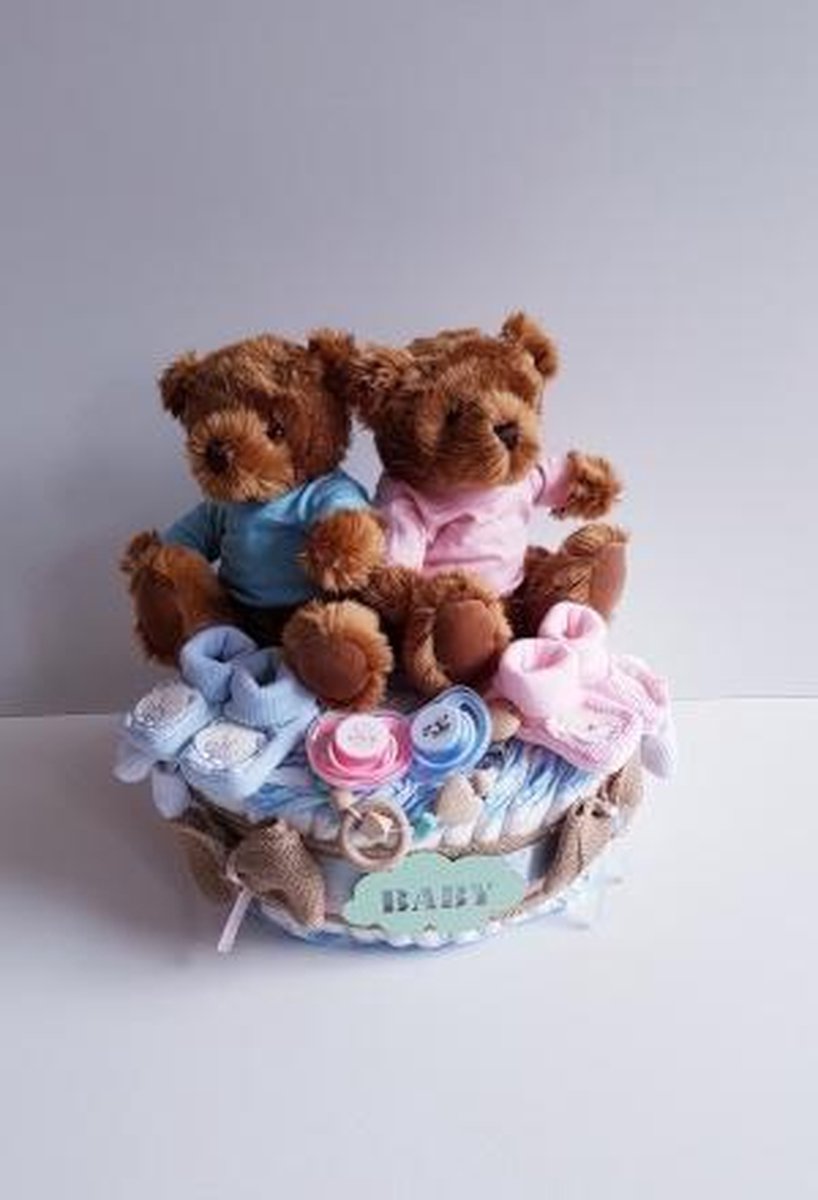 Luiertaart Gender Reveal/ Tweelingen Beertjes | Kraamcadeau | Kraampakket | Baby Cadeau