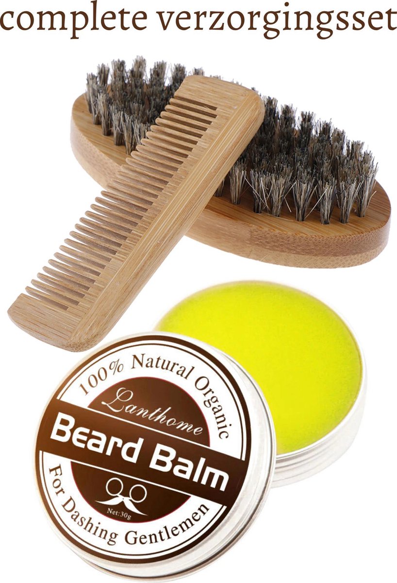 Frisse Baardbalsem met Baardkam en Baardborstel voor Elke Baard - Baardverzorgingsset - Baardbalm tegen Droge Huid en Jeuk - Baardbalsem Hersteld Haren