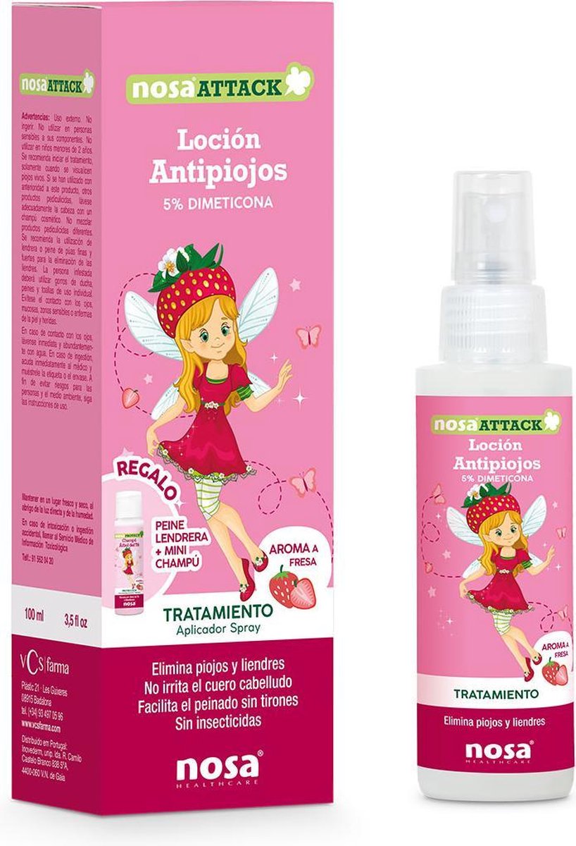 NosaAttack Anti-luizen lotion aardbeigeur incl. gratis luizenkam