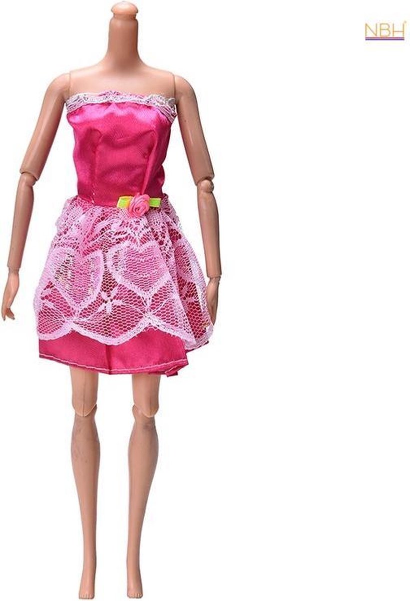 Korte Rode jurk met kant voor de Barbie pop