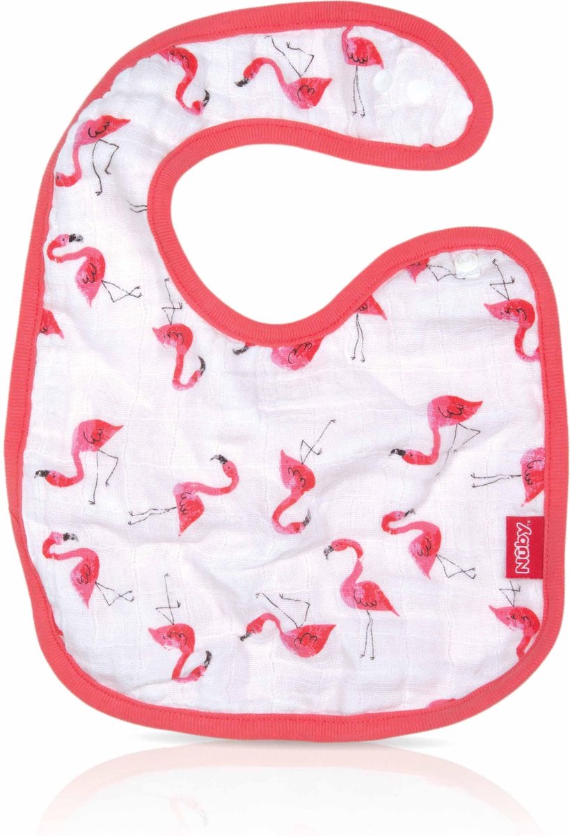 Nûby - Katoenen slabbetje met schoudersluiting - Roze - Flamingo - 0m+