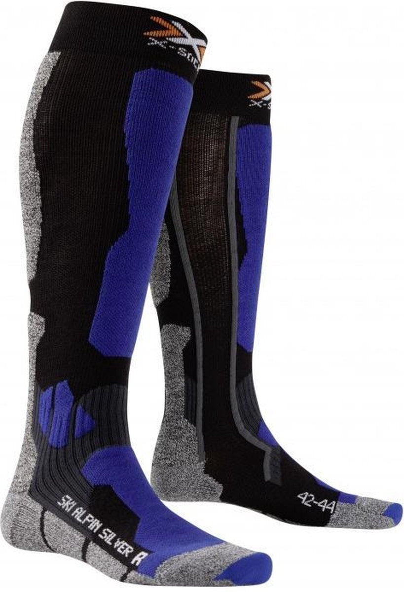 Skisokken X-Socks Alpin Silver Black/Cobalt-Blue – Unisex Maat 35-38