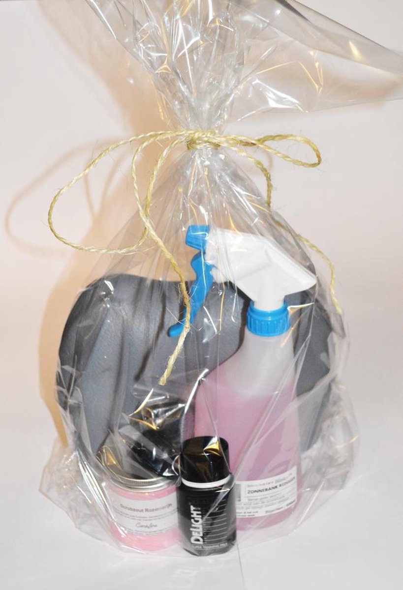 Zonnebankcadeau; zonnebank-set met scrubzout rozemarijn (5 delig)