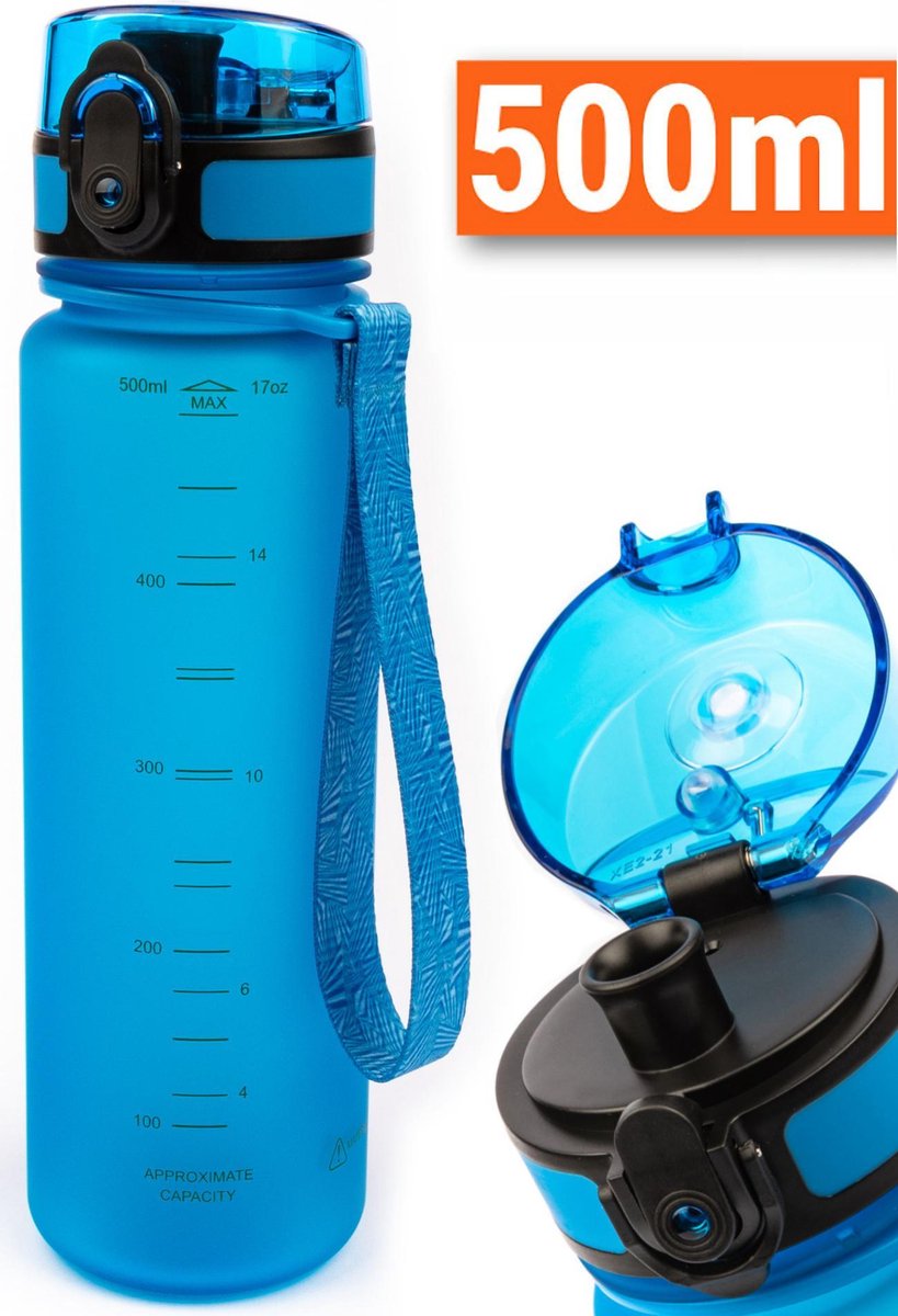 Drinkfles 500ml Blauw - Sport Bidon Drinkbus - Tritan Hoge Kwaliteit King Mungo