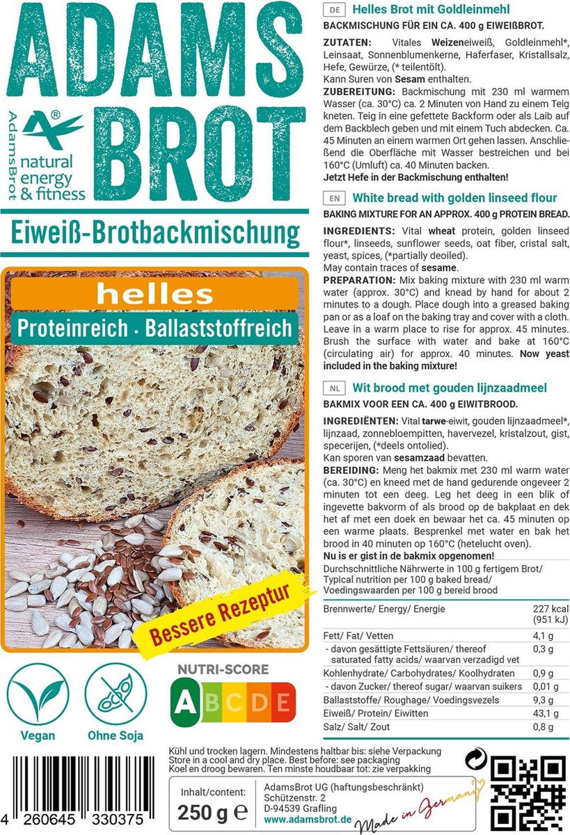 Adam's fitness Food Adam's Brot - 250 gram - Licht