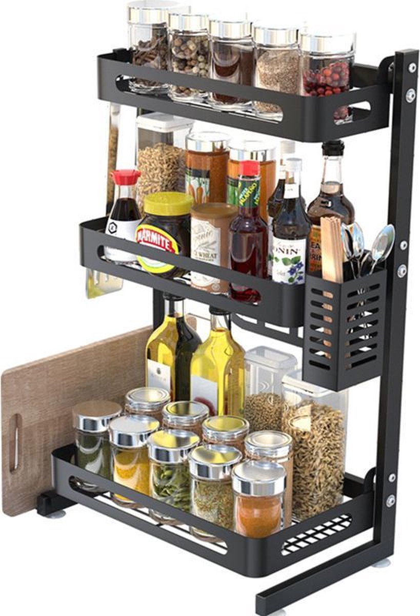 TDR - Multifunctioneel Staande Keukenrek of multifunctioneel organiser - 3 laags - Zwart