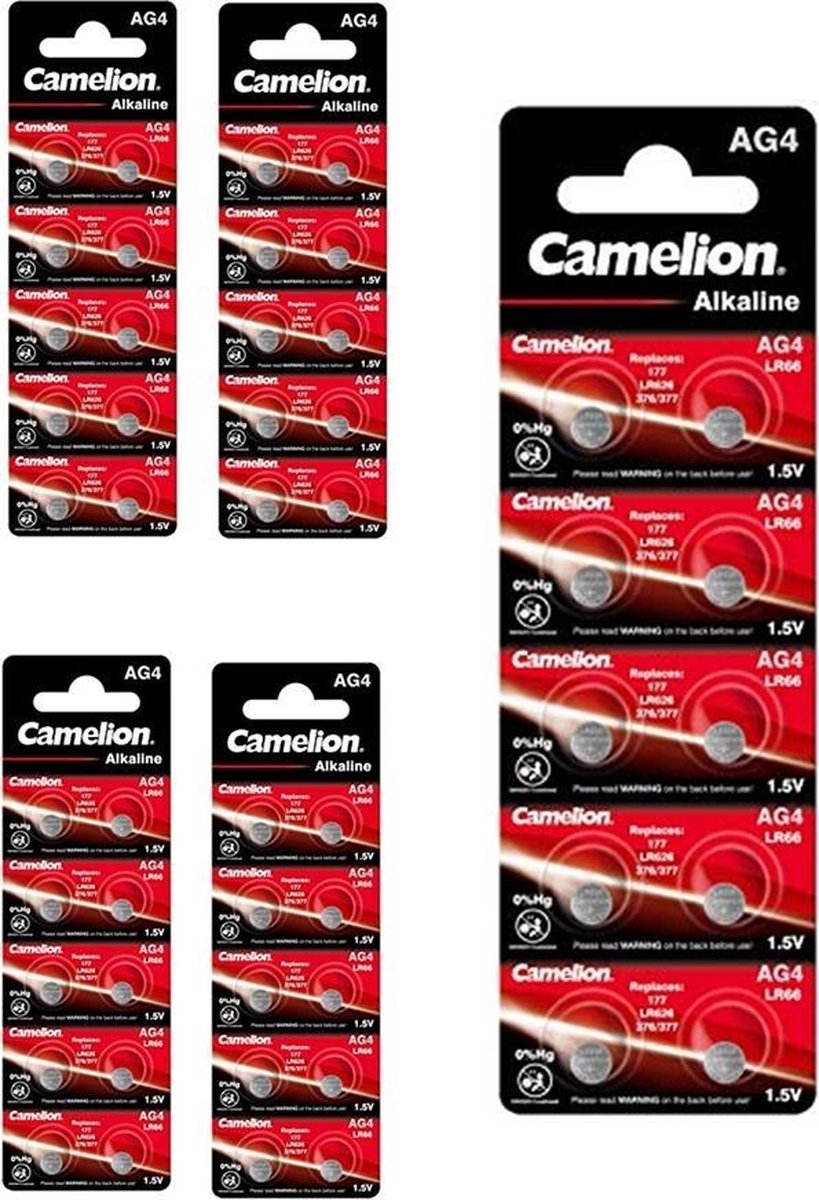 Camelion G4 / AG4 / L626 / SR626 / 377 / 37 1.5V Alkaline horloge knoopcel batterij - 50 Stuks (5 Blisters a 10St)