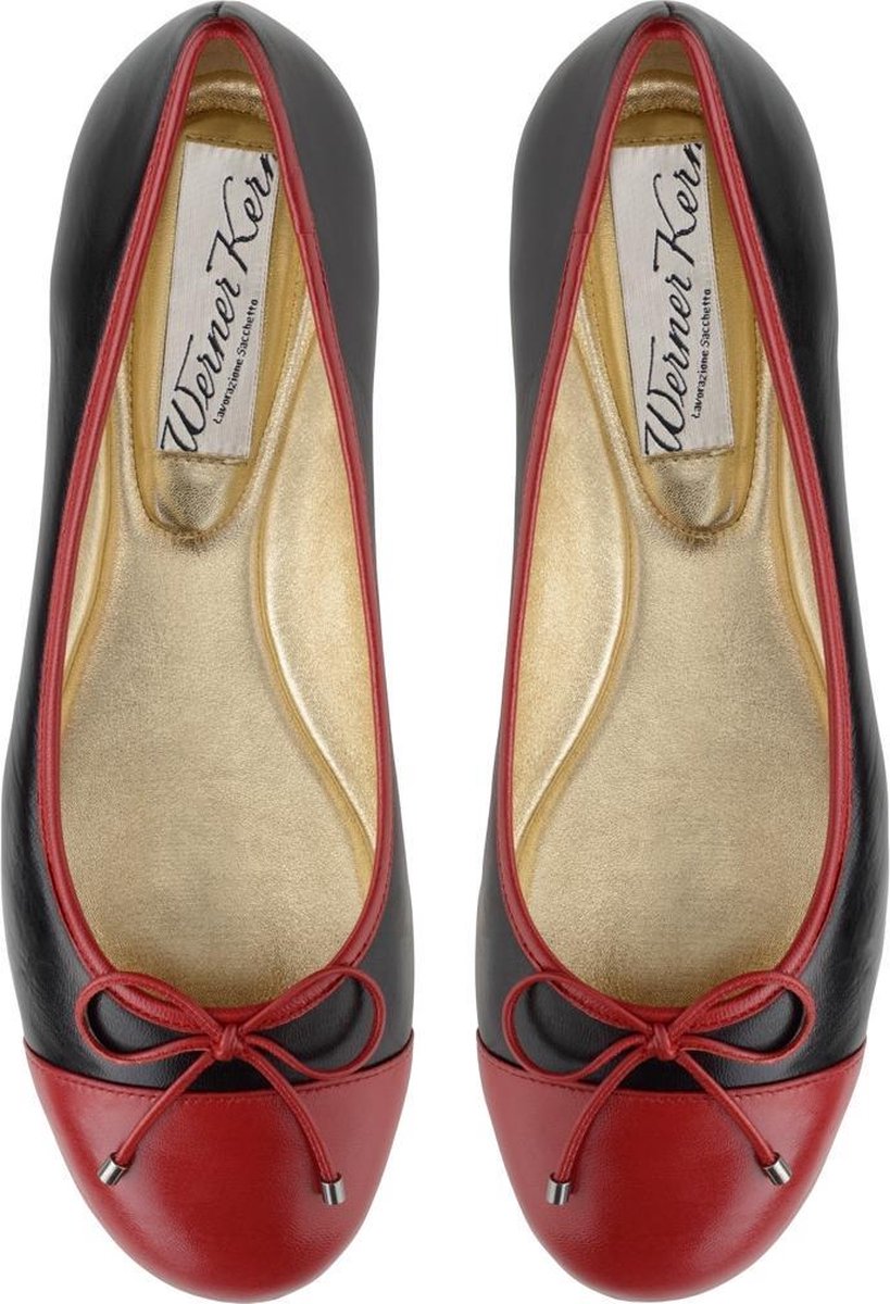 Ballerina's voor Dames – Zwart en Rood – Nappaleer – Instappers – Leren Zool –Werner Kern Ada – maat 37