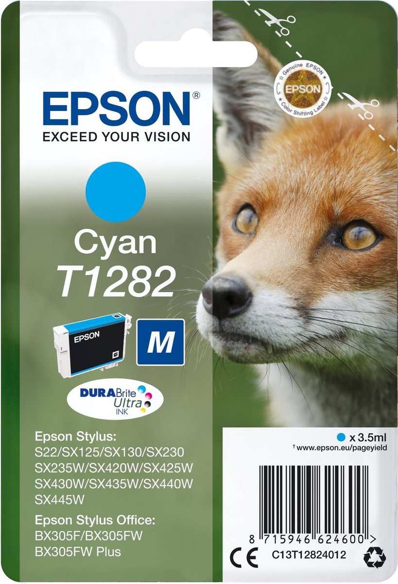 Epson Fox Singlepack Cyan T1282 DURABrite Ultra Ink