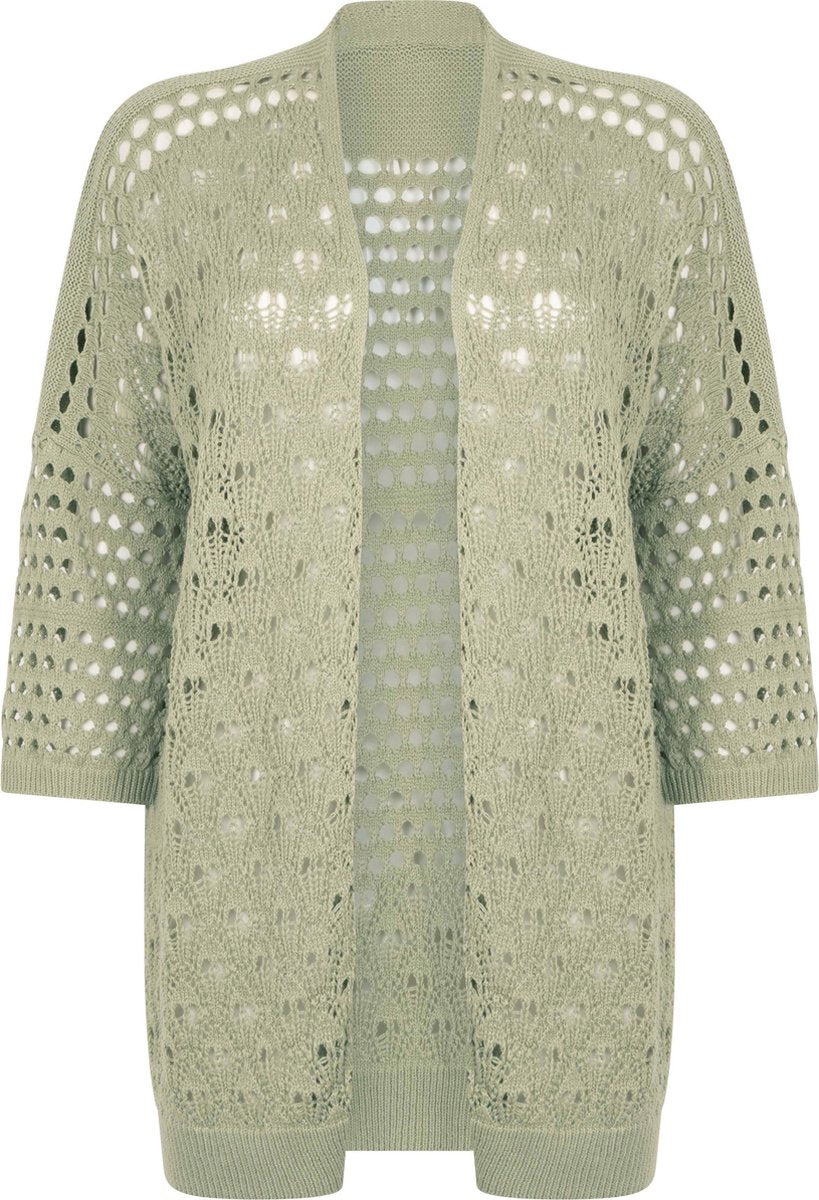 Tramontana | Open Gebreid Lang Vest | Sage | Maat M | Vest Dames