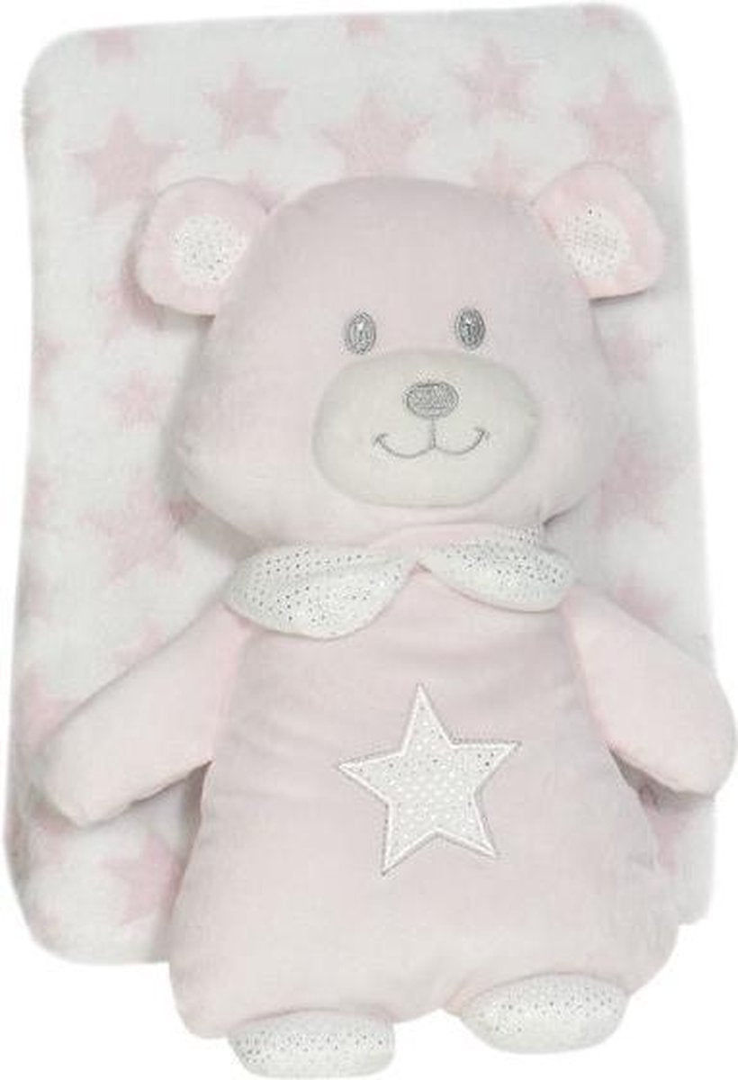 Interbaby Babydeken En Knuffel Beer 80 X 110 Cm Pluche Roze