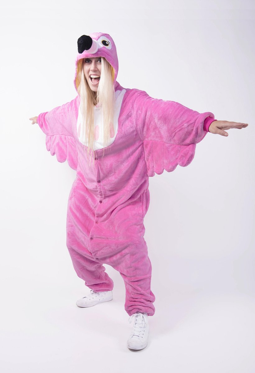 KIMU Onesie flamingo pak kostuum roze - maat M-L - flamingopak jumpsuit huispak