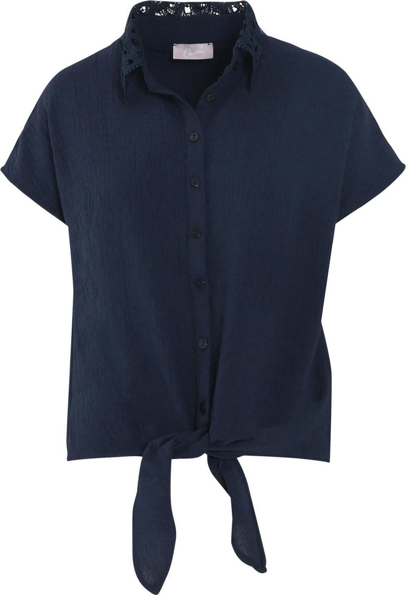 Cassis - Blouse met knoopwerk - Marineblauw