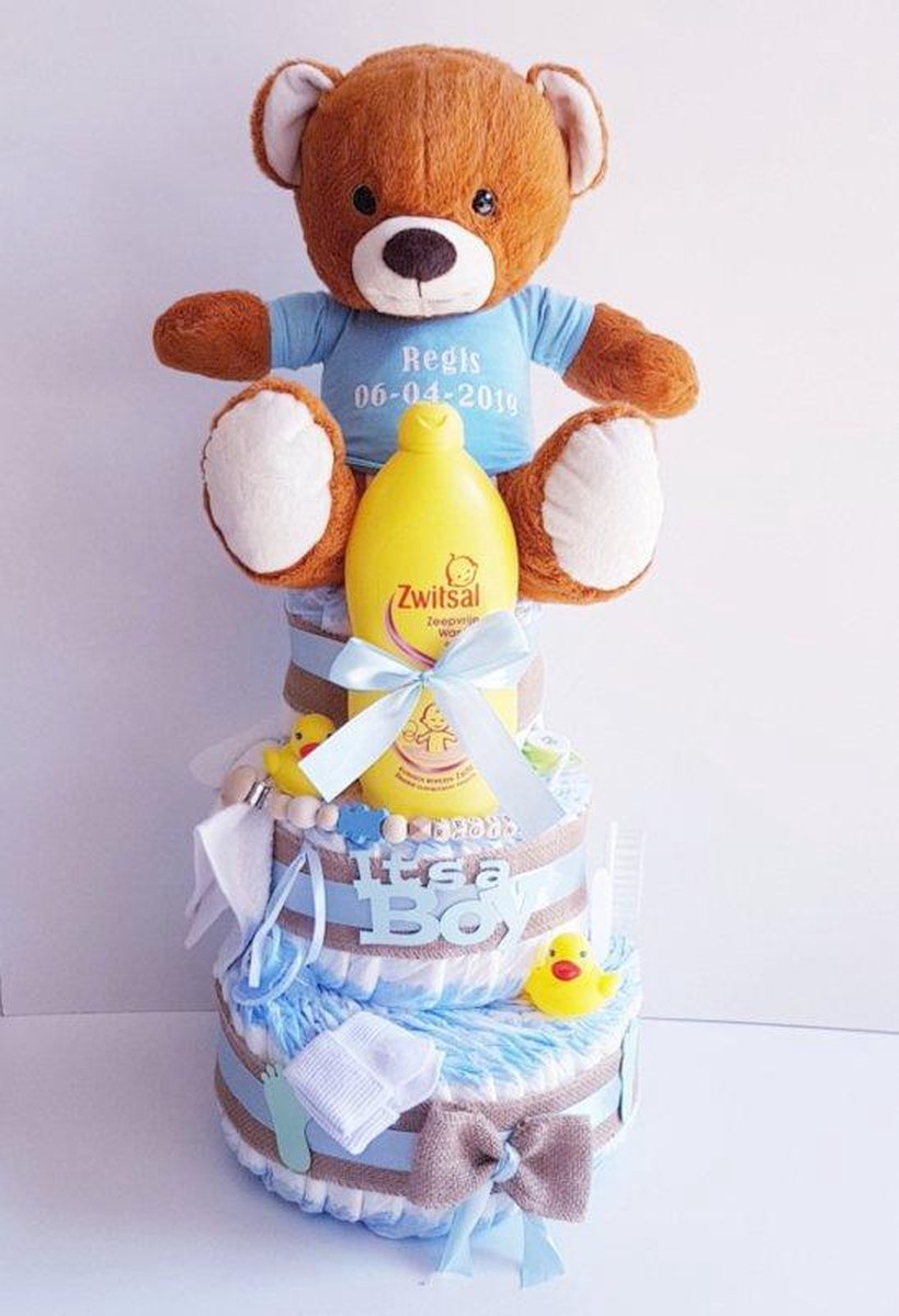 Luiertaart Deluxe Gepersonaliseerd Blauw | Kraamcadeau | Kraampakket | Baby Cadeau