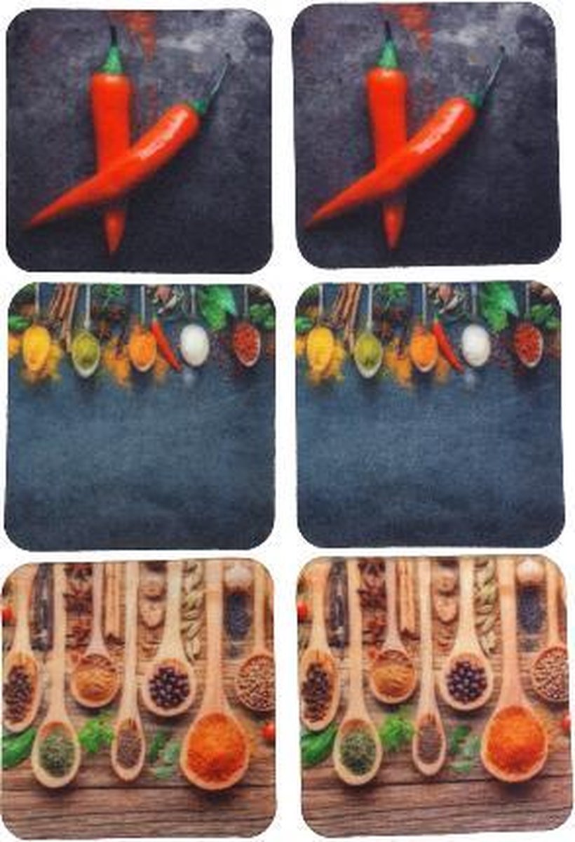 Onderzetters KITCHEN - Print kleur - Set van 6 - Keuken thema