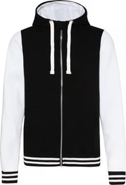 Awdis Gewoon Hoods Volwassenen Unisex Urban Varsity Full Zip Hoodie (Straal Zwart/Arctisch Wit)