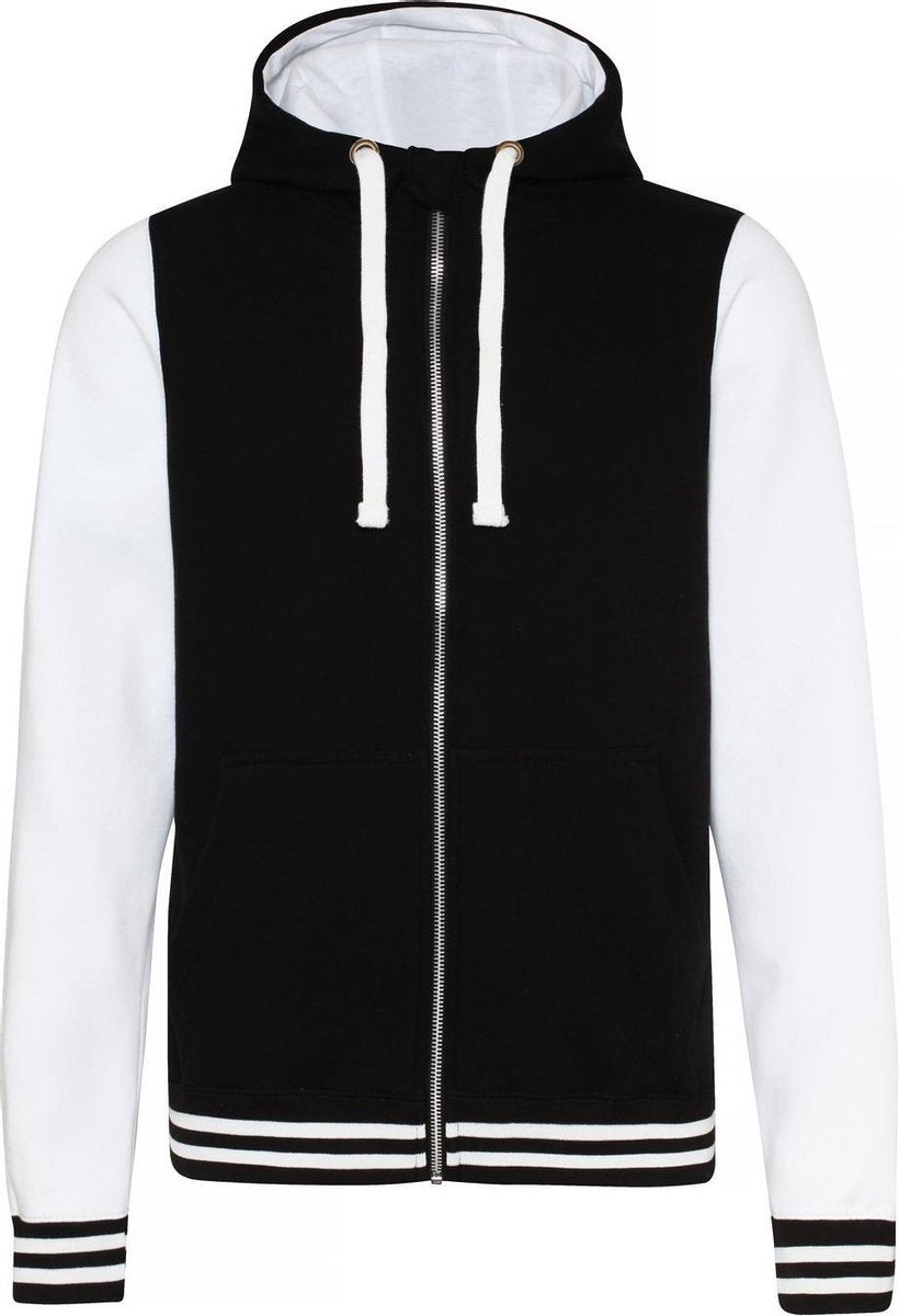 Awdis Gewoon Hoods Volwassenen Unisex Urban Varsity Full Zip Hoodie (Straal Zwart/Arctisch Wit)