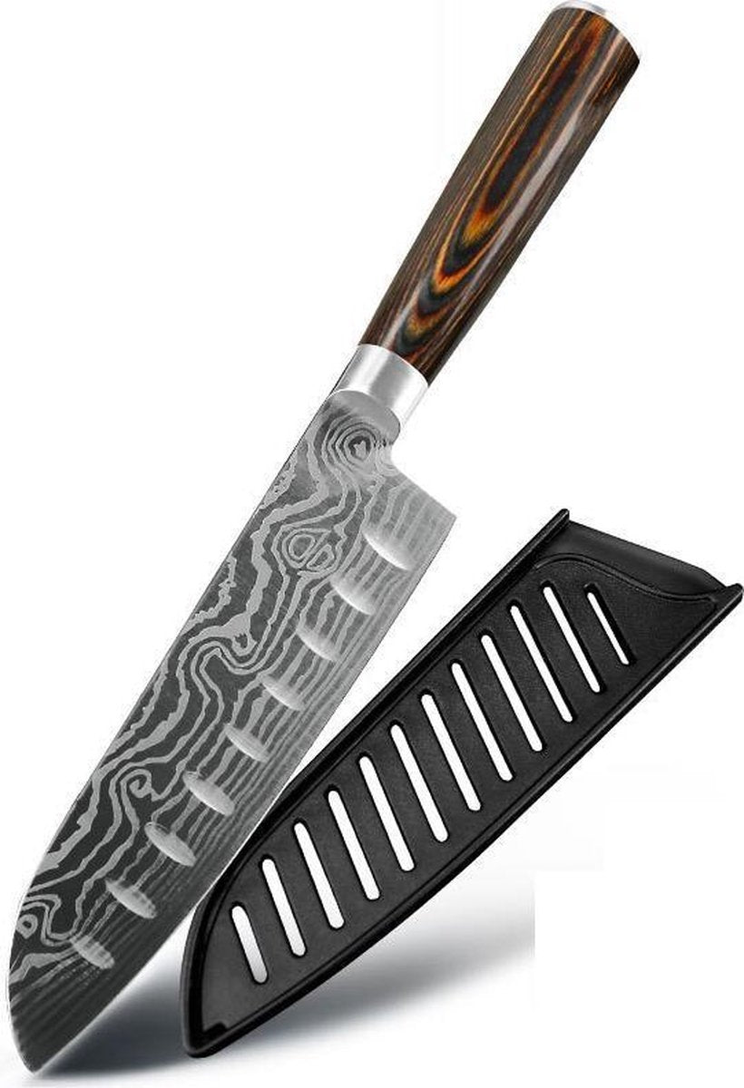 Professioneel Japans Koksmes - Santoku - 30cm RVS - Vlijmscherp - Keuken - 67 Lagen - 58-60HC - Carbon - Damastmes - Damascus - Damascuspatroon - Santokumes