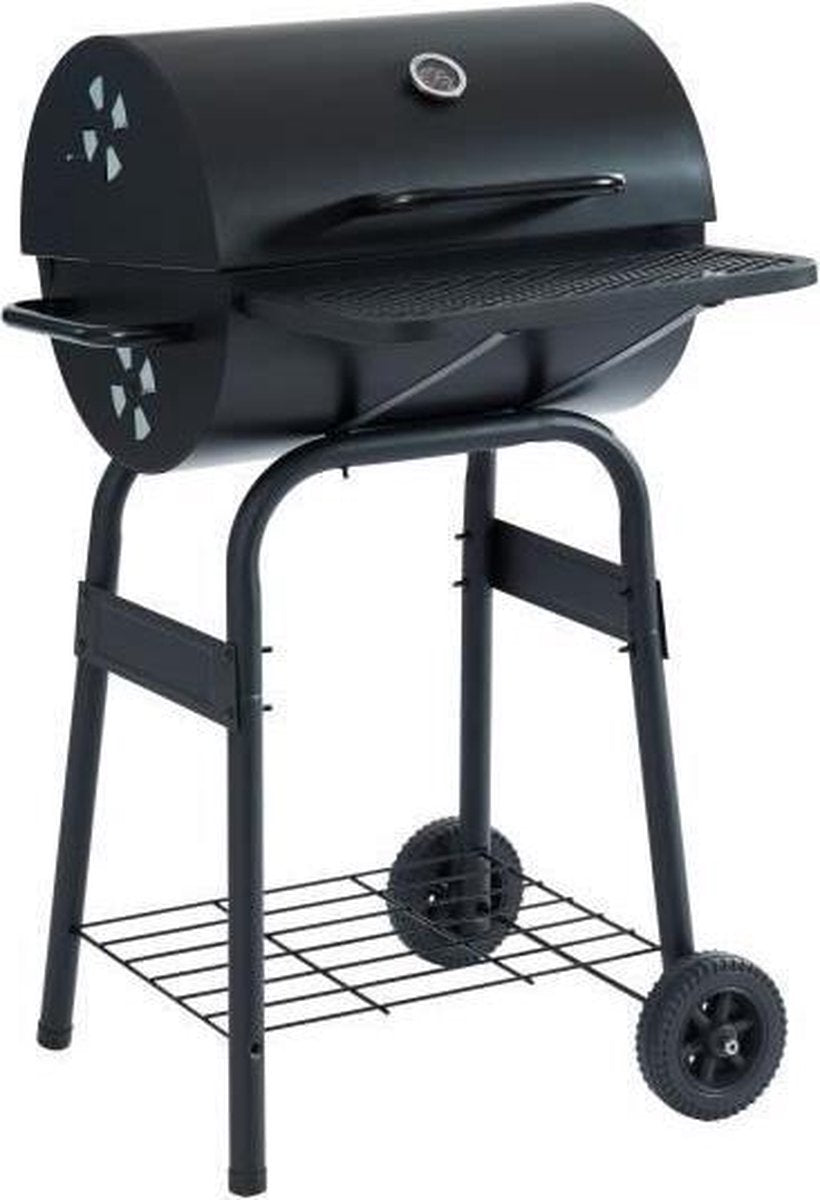 JAMES Houtskoolgrill met deksel van het type roker - 2 wielen en planken - 44 x 37 cm - Zwart