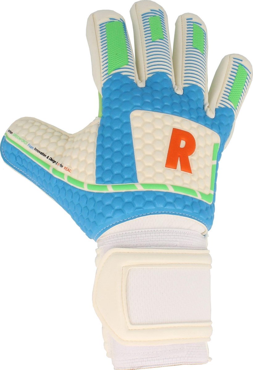 Real Greenforce Keepershandschoenen Kinderen - Wit / Groen / Lichtblauw / Rood | Maat: 7