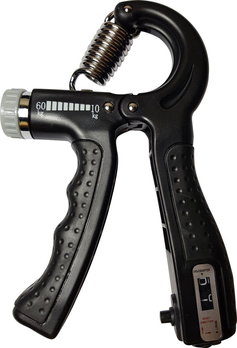 Pulvernutrition -Zwart Handtrainer 10 to 60kg met Vingertrainer - Handknijper- Knijphalter - Armtrainer – Gewichten - Hand knijper set - Handgripper - Hand gripper - grip - Onderarm trainer - Buigveer – Grip Trainer - Vinger - Hand spier - Fitness