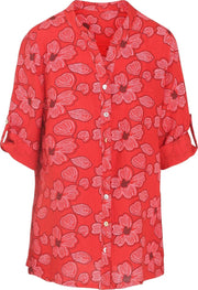 Cassis - Blouse in bedrukt linnen - Rood