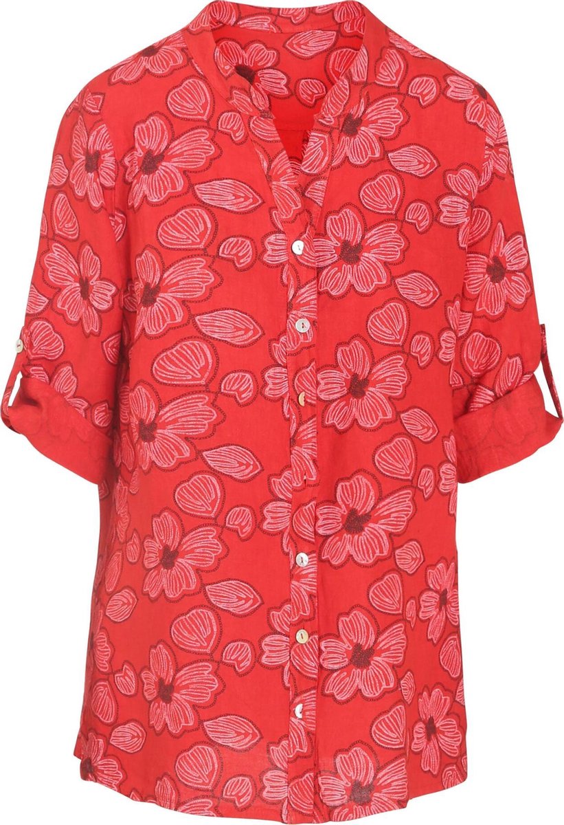 Cassis - Blouse in bedrukt linnen - Rood