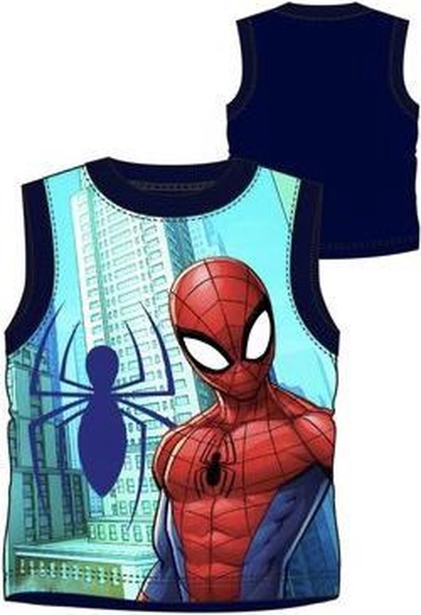 Marvel Spiderman mouwloos  t-shirt -  blauw - maat 104 (4 jaar)