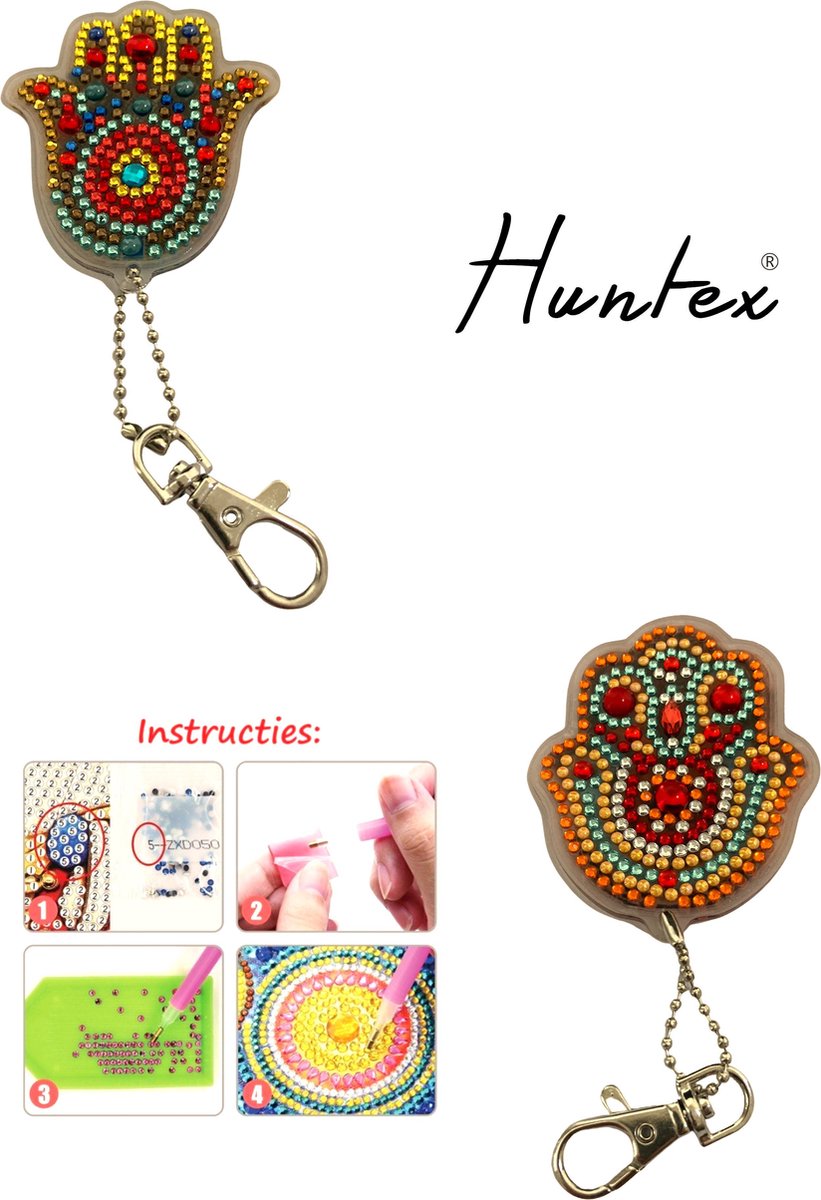 Huntex Diamond Painting Sleutelhanger Set - 2 Bloemen - Accessoires - pen - Kinderen - Pakket Volwassenen - Pakket Full - Pakket Volledig - Accesoires - Dieren