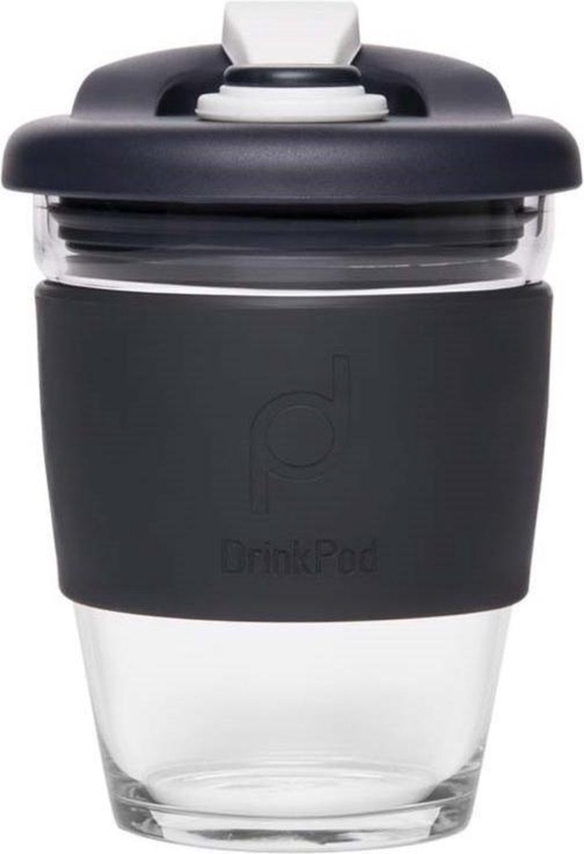 Herbruikbare Koffiebeker - 340ml -  Zwart - Glas - Pioneer