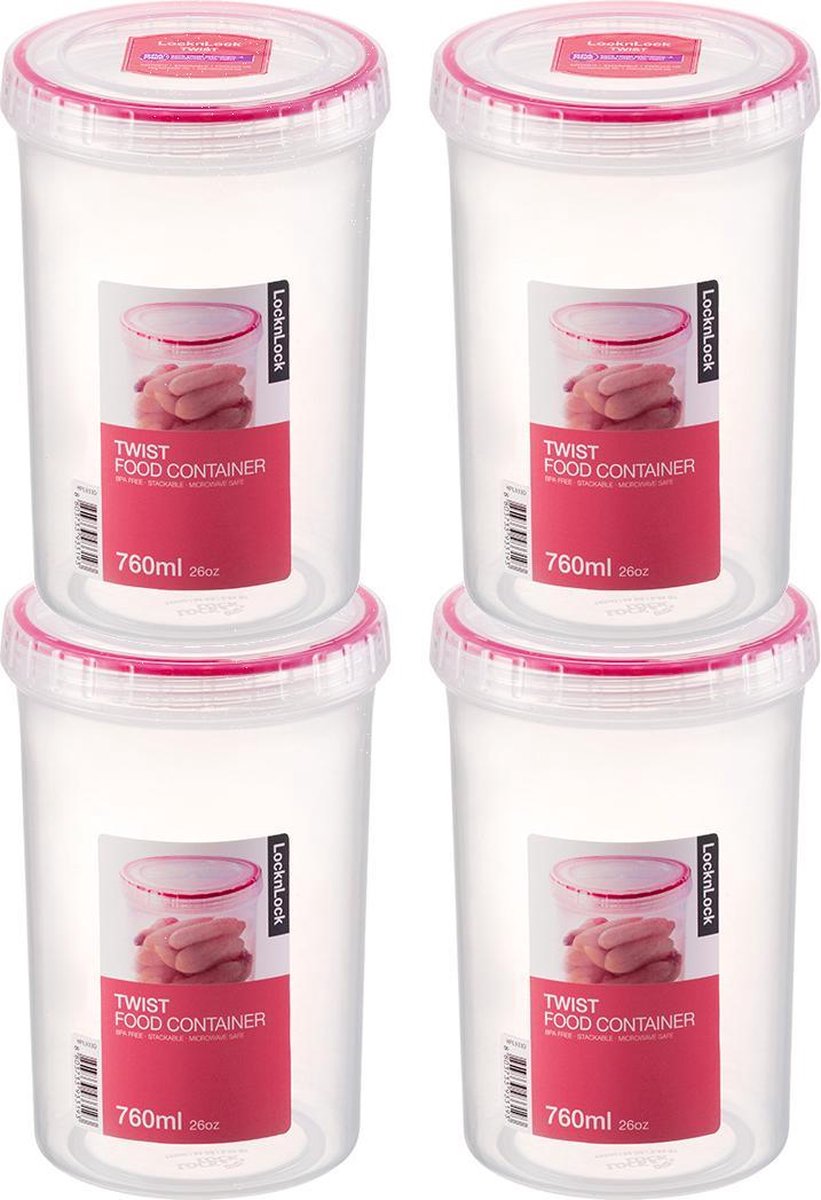 Lock&Lock - Twist Vershoudbakjes | Voorraadbussen | Bewaardozen voedsel - 760 ml - Rond - Set van 4 stuks