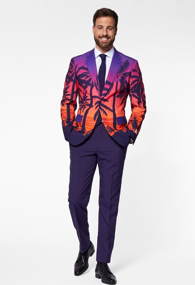 Opposuits Verkleedpak Suave Sunset Heren Polyester Paars/rood Mt 60