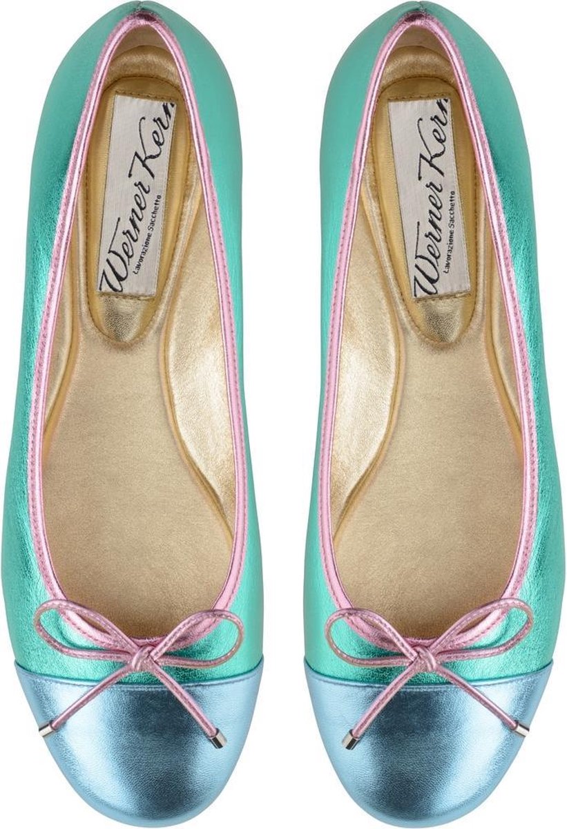 Dames Ballerina's Kleurrijk – Unieke Ballerina Schoenen – Turquoise en Roze – Nappaleer – Werner Kern Pina – Maat 37