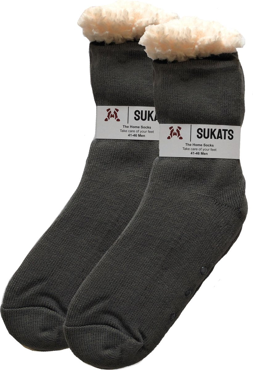 Sukats - Homesocks - Huissokken - Dames en Heren - Maat 41-46 - Grijs - Anti-Slip - Fluffy - Meerdere Maten en Varianten